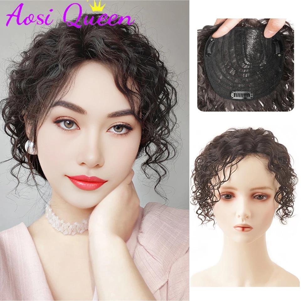 AOSI 여성용 가발 조각, 중간 분할 짧은 곱슬 머리, 자연스러운 푹신한 옥수수 수염 양모 컬링 가발 조각